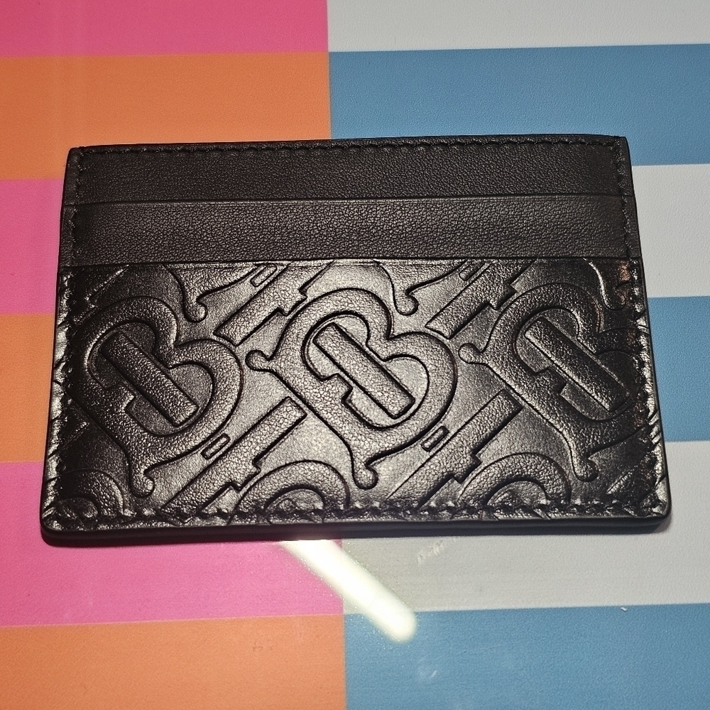 NWOT Burberry TB Monogram Cardholder Black Leather Embossed Wallet